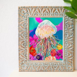 Pretty jellyfish art, ocean life, pretty jellyfish decor, acrylic painting,  home decor, funky home decor, ocean decor, ocean art