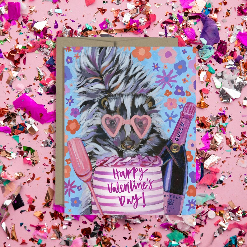 Love cards, Heart eyes, Cute Skunk Valentine's Card heart sunglasses funny skunk card valentines day card love Fancy Skunk image 2