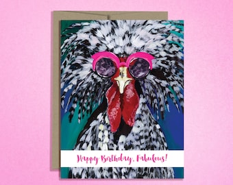 Funny Chicken Birthday Card - Chicken wearing Sunglasses - Fancy Chicken - Funny birthday card