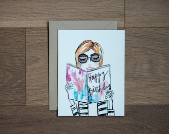 Birthday card for girl - fashion illustration - chic - pink