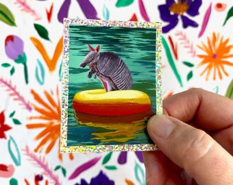 Armadillo Sticker, River Armadillo Sticker, River Tubing art, Armadillo art, Armadillo Glitter Sticker