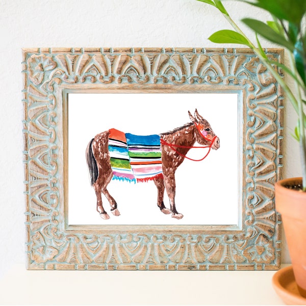 Donkey Art print, 8 x 10 donkey fine art print, Mexico style art, Burro painting, Boho donkey art