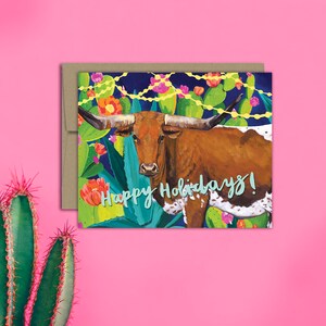 Coffret de 6 cartes de Noël Longhorn, Noël au Texas, voeux de vacances cactus, salutations du Texas, cadeaux Longhorn