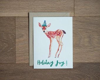 Holiday card, reindeer holiday, greeting cards, cute card, illustrated greeting card