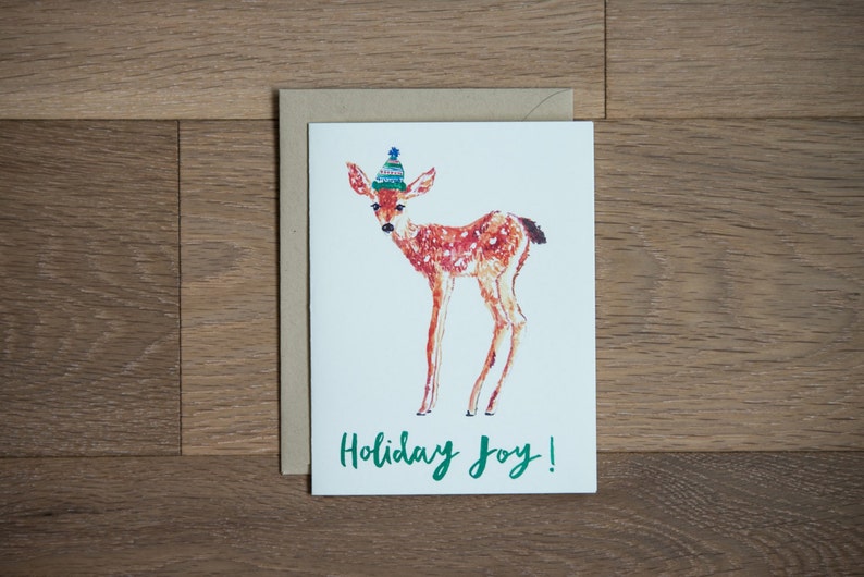 Holiday card, reindeer holiday, greeting cards, cute card, illustrated greeting card image 1