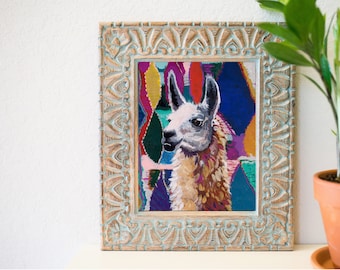 8 x 10 boho llama art, Llama acrylic painting print, Bohemian art decor ideas, llama llama, boho decor