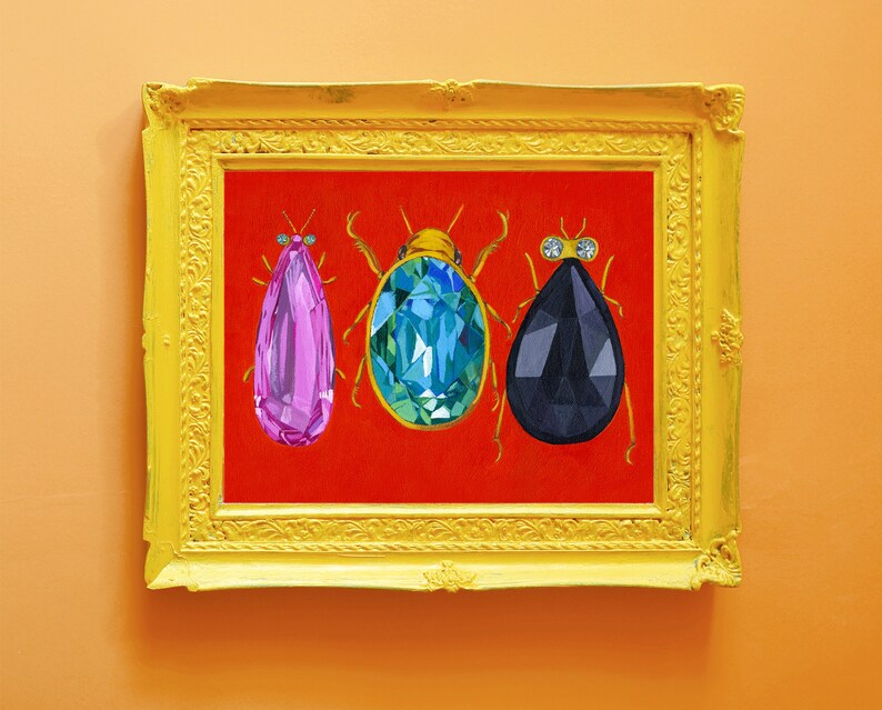 8 x 10 Fancy jewel art, Funky beetle art, beetle jewel, bug decor ideas , eclectic art ideas, bug art image 3