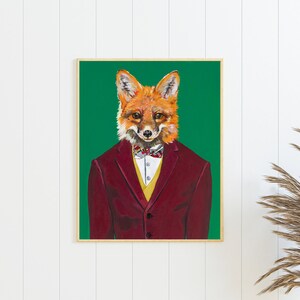 Dapper fox art print, handsome fox art, 8 x 10, fox artwork, Eclectic Wall Art, Dapper Fashion Art, Animal wearing clothes, masculine image 3