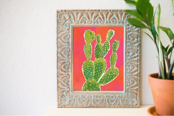 Cactus art print - 8 x 10 - red and pink - orange - bold cacti - boho art - southwest artwork
