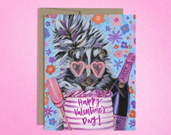 Love cards, Heart eyes, Cute Skunk Valentine's Card- heart sunglasses - funny skunk card- valentines day card - love - Fancy Skunk