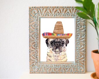 8 x 10 Pug art print, Funny dog art, Pug artwork, Dog art, Dog decor ideas