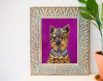 Fancy Yorkie art print, Yorkie dog art, 8 x 10, Yorkie artwork, Yorkshire terrier, Fashion Decor Ideas, breakfast at Tiffanys, fancy dog