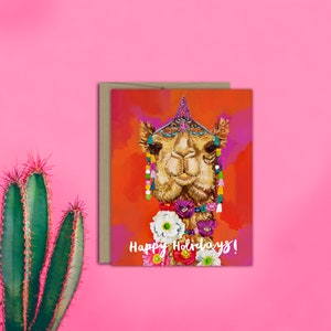 Hübsche Kamel-Weihnachtskarte - Urlaubs-Blumen-Grußkarte - Urlaubskarte - Weihnachtskarte - Kamel-Grußkarte - Hübsche Kamelmalerei