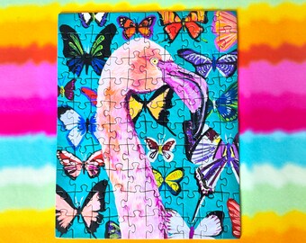 Pretty Flamingo puzzle | 100 Piece Jigsaw Puzzle | Flamingo and Butterflies art