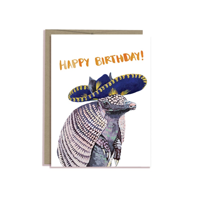 Birthday armadillo card Festive armadillo Armadillo Sombrero Funny birthday card image 3