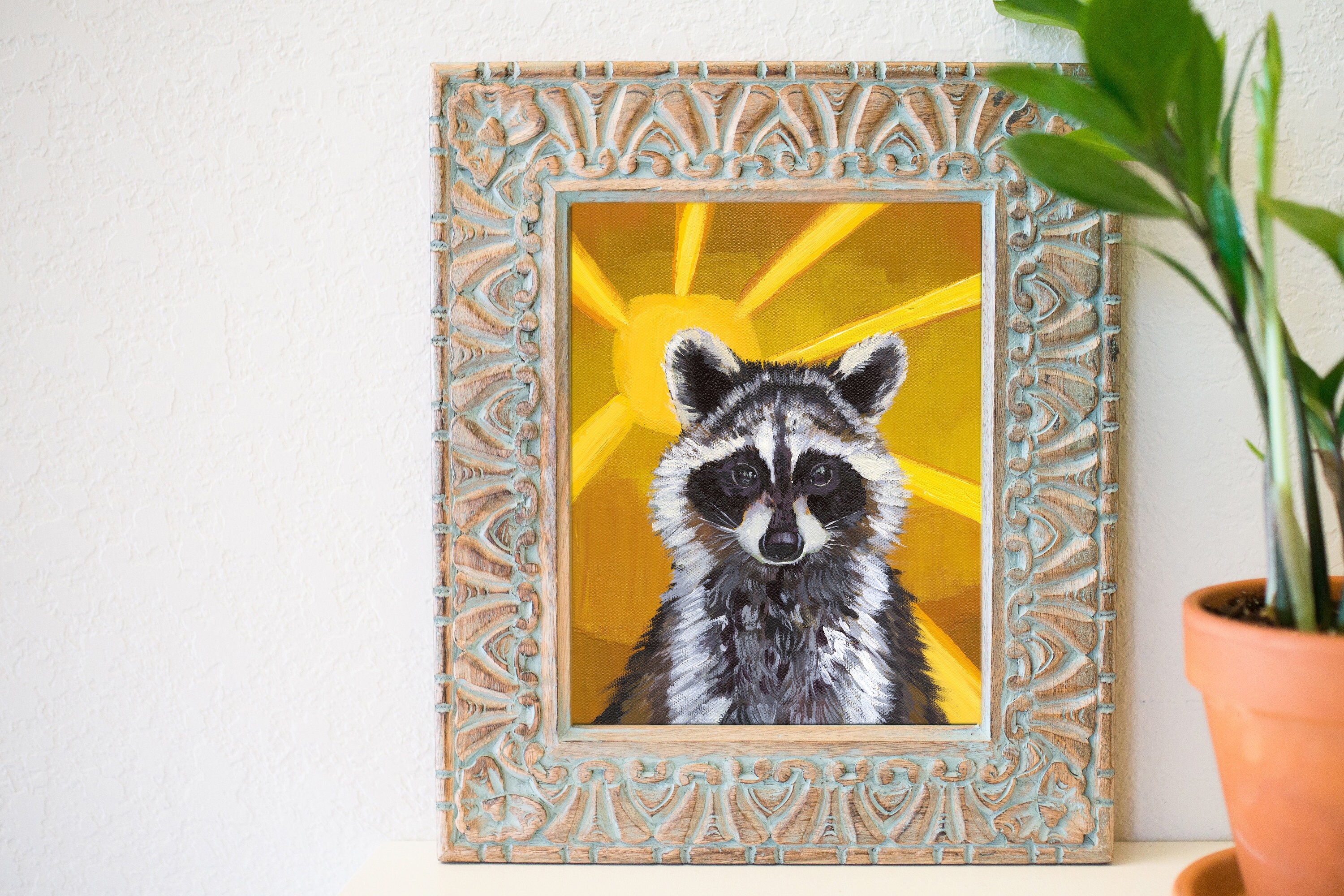 8 x 10 Raccoon print, cute raccoon art print, Eclectic art ideas, Funky art print, sunshine art print