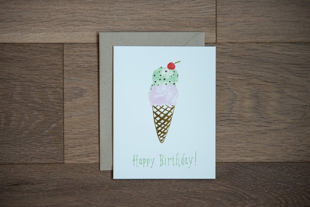 Happy Birthday Card - Birthday Ice-cream Cone - Illustration - Foil ...