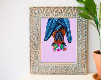 Southwest bat art, bat Art Print, Southwest Art Decor, Texas Art, Cute bat hanging