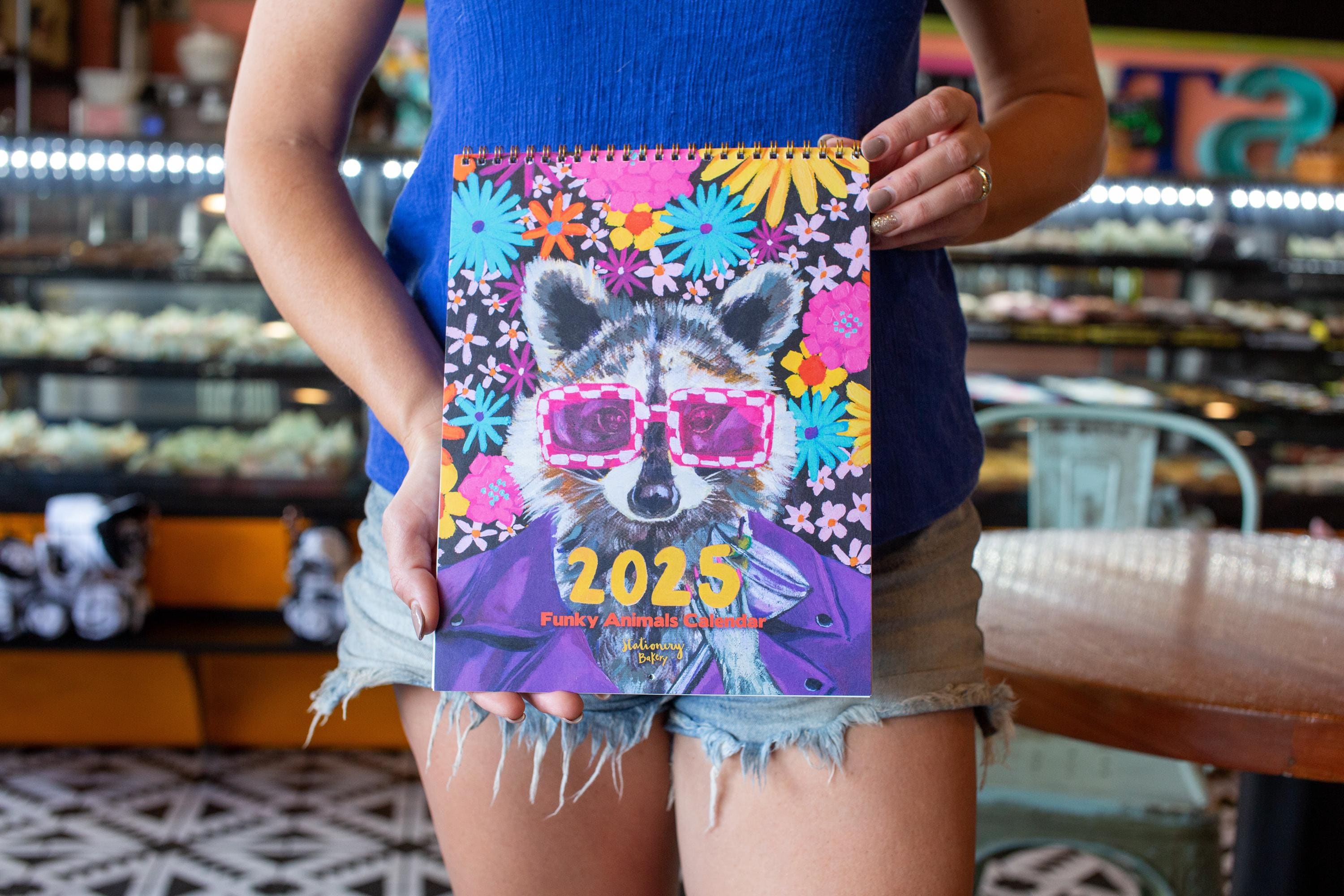 2025 Funky animal calendar - funky animal decor- colorful caneldars - teacher gift idea - unique wall calendar - wire bound calendar