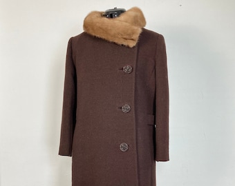 Vintage 50-60’s Brown Coat with Mink Collar