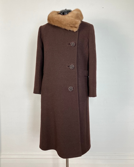 Vintage 50-60’s Brown Coat with Mink Collar - image 1