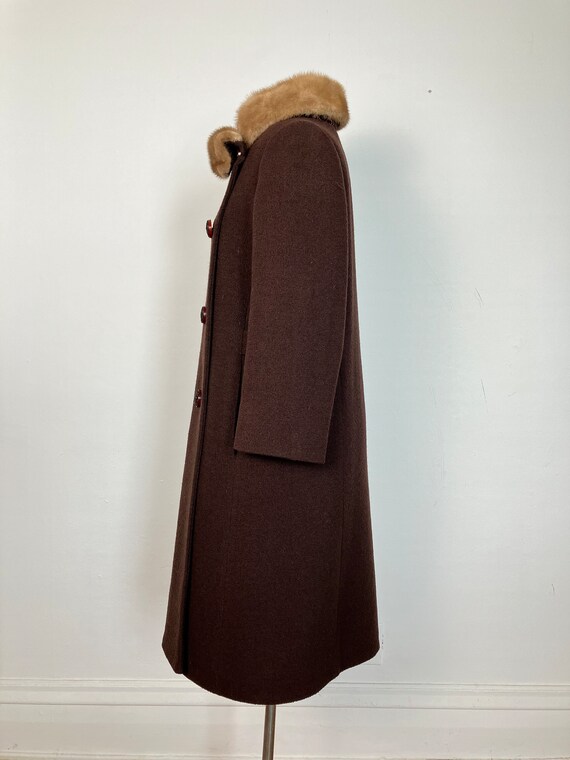 Vintage 50-60’s Brown Coat with Mink Collar - image 3