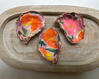 Oyster Shell Jewelry Dish - Handmade Ring Dish, Engagement Ring Holder, Wedding Gift, Bridesmaid Gift, Citrus Floral Shell Dish