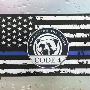 6 Pieces American Flag Thin Blue Line Code 4 Decal Police Support Vinyl Sticker