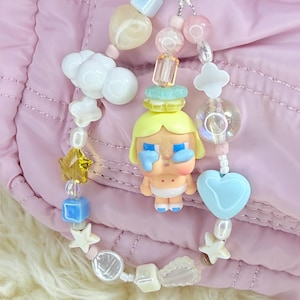 Kawaii Baby Phone Charm – Handmade Pastel Beaded Keychain with Cute Doll, Heart, Clouds & Stars – Y2K Bag Charm Accessory Gift