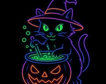 Halloween-heks PNG – Black Cat Cauldron Clipart (digitale download)