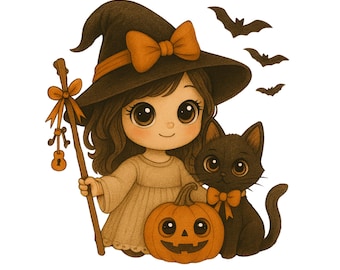 Witch and Black Cat PNG – Halloween Clipart (Digital Download)