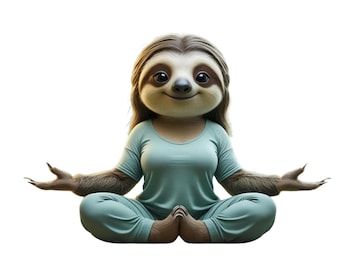 Meditating Sloth Clipart: Yoga PNG, Mindfulness Art (Digital Download)