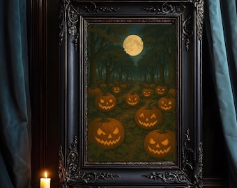Ghost in Pumpkin Patch Art Print | Moonlit Halloween Decor (digital ...