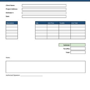Basic Version-Auftragnehmer Kostenvoranschläge und Rechnungsvorlagen-Bundle - Excel, ausfüllbare PDF und Google Sheets - Pro Konstruktions-Business Forms