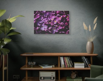 Impresión en lienzo de flores lilas: fotografía macro botánica, decoración natural para el hogar