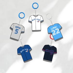 Llavero personalizado de los Blue Jays / Nombre y número personalizados / Etiqueta para bolsa de béisbol / Regalo para fanáticos de los deportes de Toronto