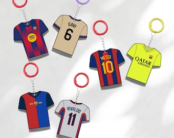 Llavero personalizado del Barcelona / Nombre y número personalizados / Etiqueta para bolso de fútbol / Regalo para aficionados al fútbol
