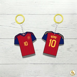 Kundenspezifische Spanien Keychain | Personalisierter Name & Nummer |  Fußball Anhänger | WM Fußball Fan Geschenk