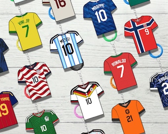 Portachiavi personalizzato con scritta "Coppa del Mondo di calcio" / Nome e numero personalizzati / Etichetta per borsa da calcio / Regalo di calcio