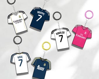 Llavero personalizado del Real Madrid / Nombre y número personalizados / Etiqueta para bolso de fútbol / Regalo para aficionados al fútbol