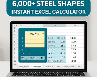 Calculadora de propiedades de secciones de acero: Formas AISC, geometría personalizada (Descarga instantánea de Excel)