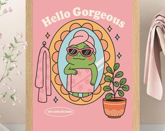 Flickigt groda-egenkärlekstryck: Rosa retro badrumskonst från 1900-talet, digital nedladdning