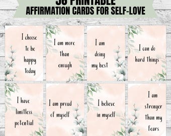Karten mit positiven Affirmationen | Vorlagen für mehr Selbstfürsorge (Digitaler Download) | 56 Karten