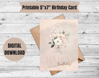 Floral Birthday Card: Watercolor Bouquet, Print at Home (Digital Download)