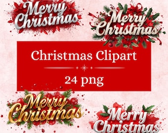 Merry Christmas PNG Clipart 3D | 24 Holiday Graphics (Digital Download)