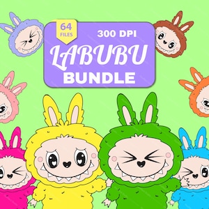 Labubu Clipart Bundle: 64 PNG & SVG Vector Files (Digital Download)
