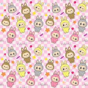 Labubu Monsters Seamless Pattern, Labubu PNG, Labubu Sublimation, Repeating Pattern, Labubu Surface Pattern, Digital Paper, Kawaii Laububu