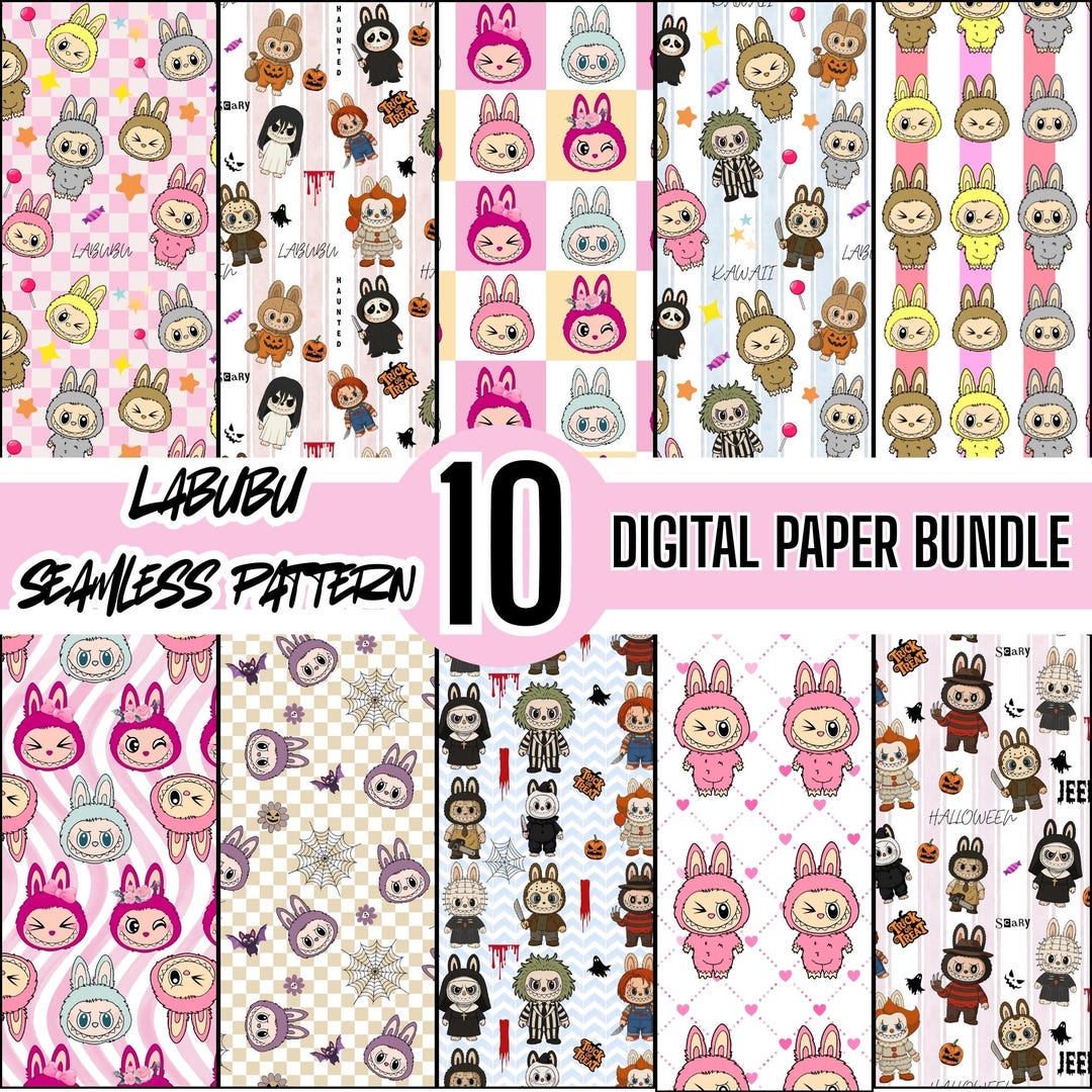Labubu Seem Less Pattern Design 10 Labubu Seamless Pattern | Labubu Digital Paper Bundle | Repeating ...