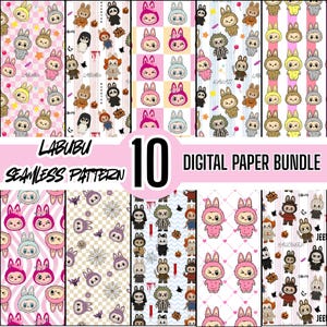 Labubu Seamless Pattern: Kawaii Digital Paper Bundle (Digital Download