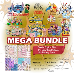 Mega Cartoon SVG Bundle: 8000+ Files, Fonts, Patterns (Digital Download)